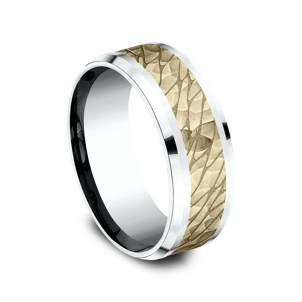 The Bering Men's Wedding Band in 14K White and Yellow Gold - 8mm Width by Benchmark
