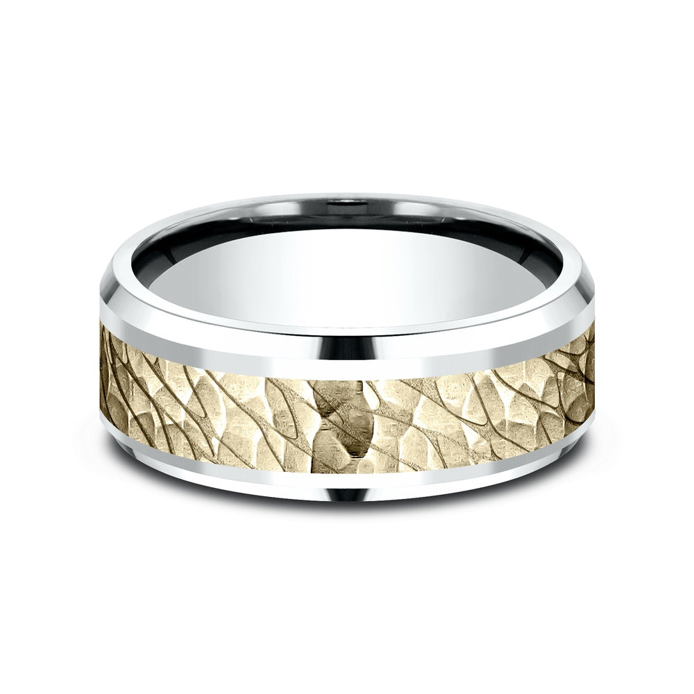 The Bering Men's Wedding Band in 14K White and Yellow Gold - 8mm Width by Benchmark