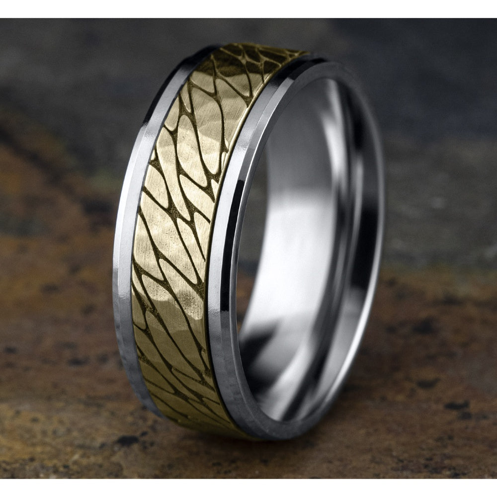 The Bering Men's Wedding Band in 14K White and Yellow Gold - 8mm Width by Benchmark