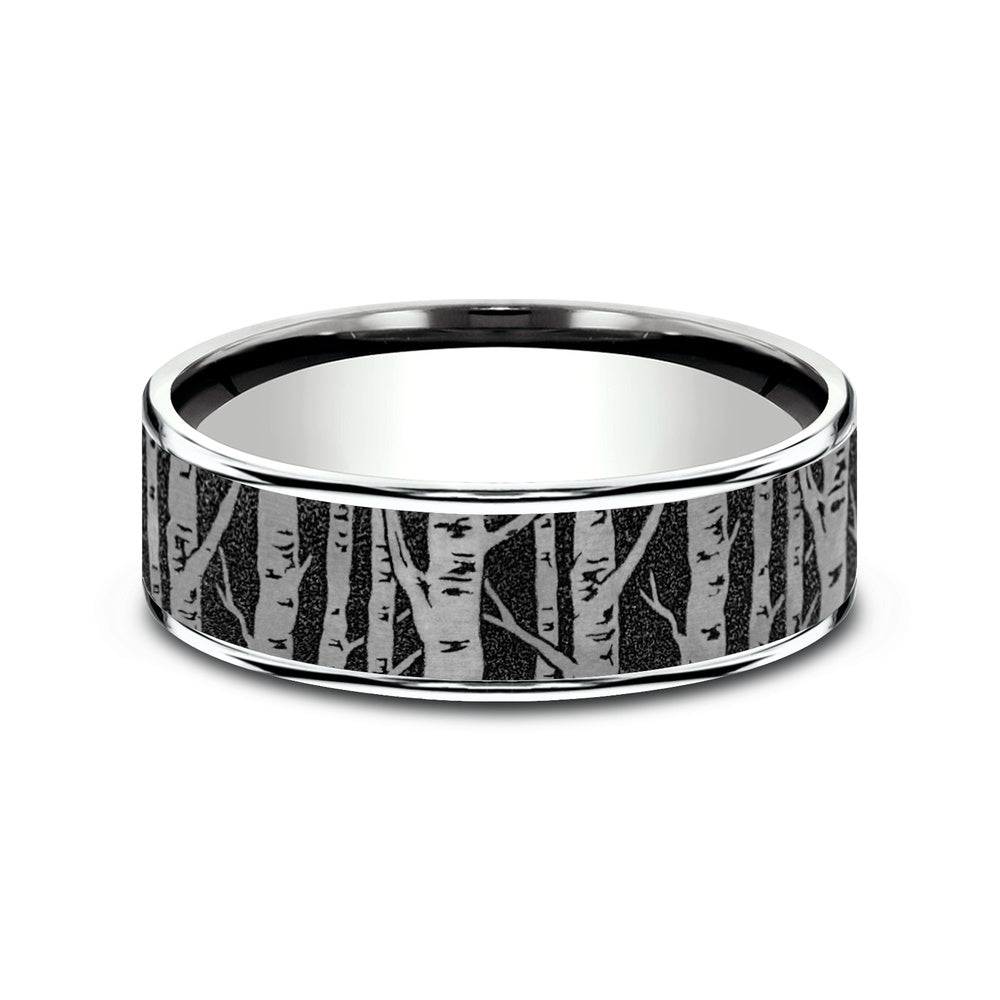 The Birch Men's Wedding Band in 14K White Gold and Grey/Black Titanium - 7.5mm Width by Brook and Branch