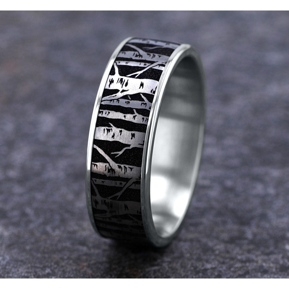 The Birch Men's Wedding Band in 14K White Gold and Grey/Black Titanium - 7.5mm Width by Brook and Branch