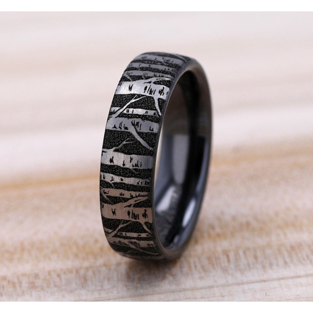 The Birch Men's Wedding Band in Grey/Black Titanium - 6.5mm Width by Brook and Branch