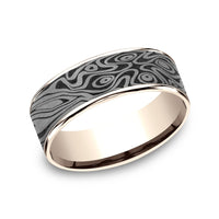 The Birds Eye Men's Wedding Band in 14K Rose Gold and Grey Tantalum - 7.5mm Width by Ammara Stone