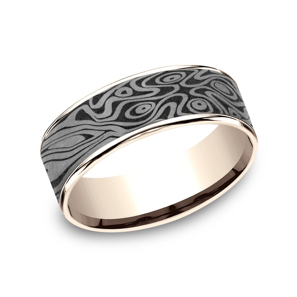 The Birds Eye Men's Wedding Band in 14K Rose Gold and Grey Tantalum - 7.5mm Width by Ammara Stone