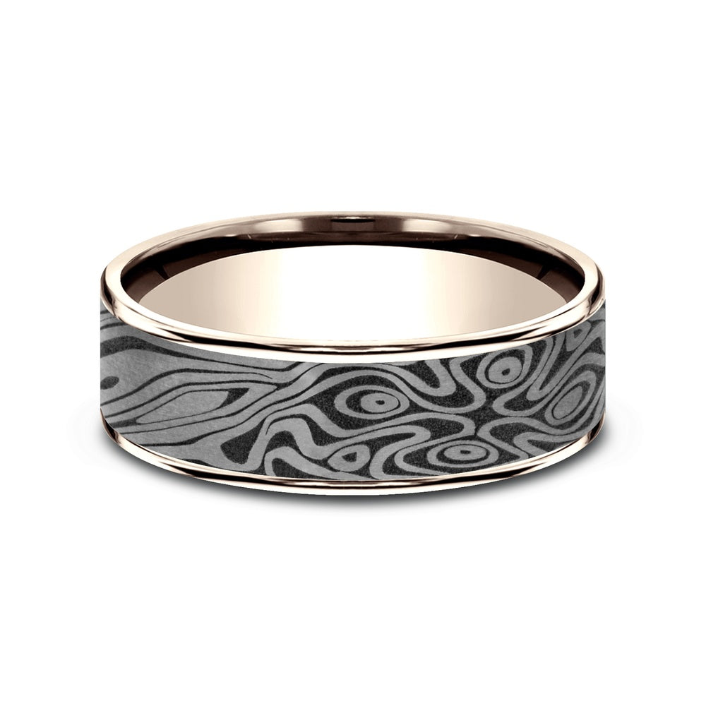 The Birds Eye Men's Wedding Band in 14K Rose Gold and Grey Tantalum - 7.5mm Width by Ammara Stone