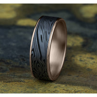 The Birds Eye Men's Wedding Band in 14K Rose Gold and Grey Tantalum - 7.5mm Width by Ammara Stone