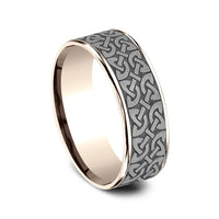 The Blarney Men's Wedding Band in 14K Rose Gold and Grey Tantalum - 7.5mm Width by Ammara Stone
