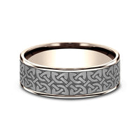 The Blarney Men's Wedding Band in 14K Rose Gold and Grey Tantalum - 7.5mm Width by Ammara Stone