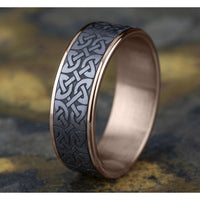 The Blarney Men's Wedding Band in 14K Rose Gold and Grey Tantalum - 7.5mm Width by Ammara Stone