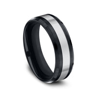 The Bogan Men's Wedding Band in Black Ceramic and Tungsten - 7mm Width by Forge
