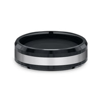 The Bogan Men's Wedding Band in Black Ceramic and Tungsten - 7mm Width by Forge