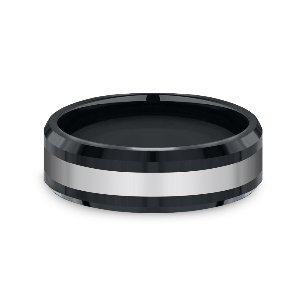 The Bogan Men's Wedding Band in Black Ceramic and Tungsten - 7mm Width by Forge