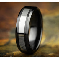 The Bogan Men's Wedding Band in Black Ceramic and Tungsten - 7mm Width by Forge