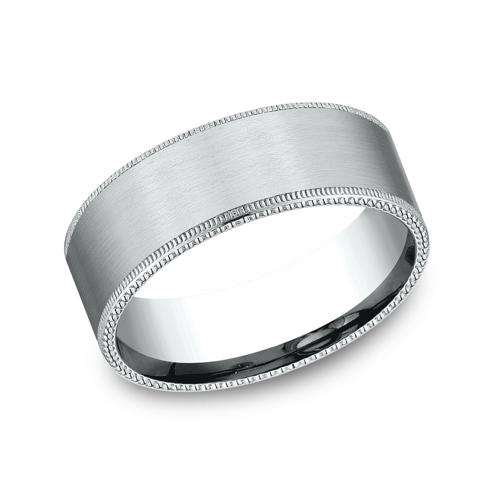 The Bomber Men's Wedding Band in 14K White Gold - 8mm Width by Benchmark