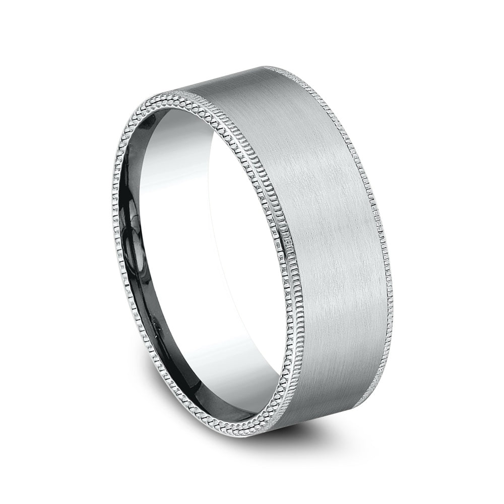 The Bomber Men's Wedding Band in 14K White Gold - 8mm Width by Benchmark