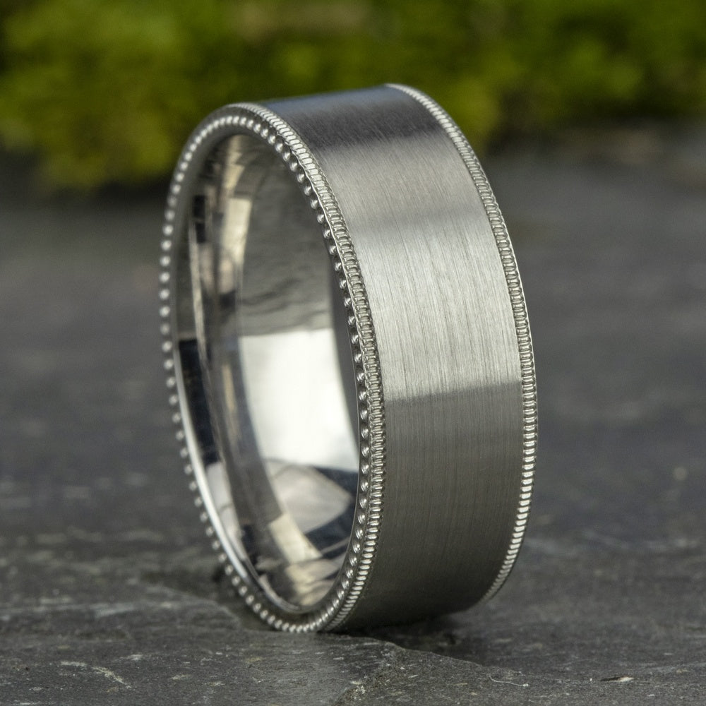 The Bomber Men's Wedding Band in 14K White Gold - 8mm Width by Benchmark