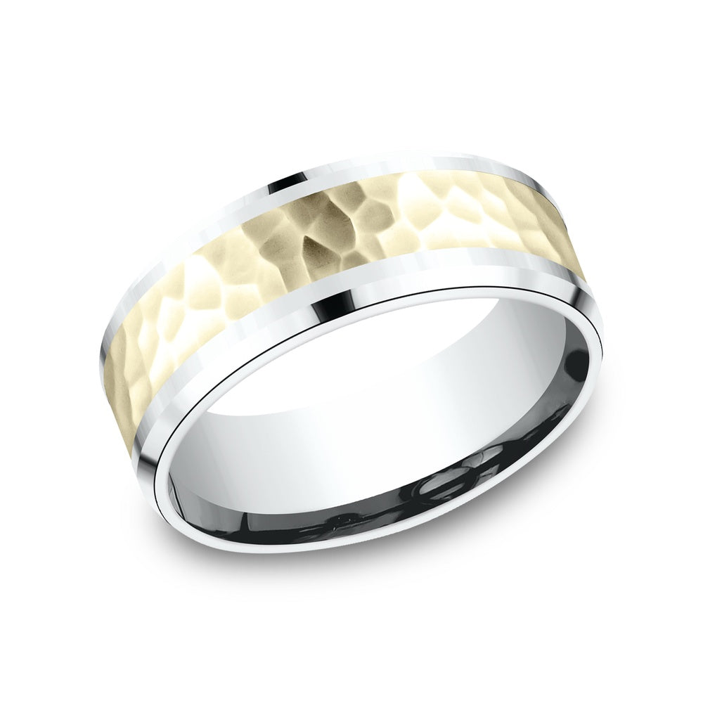 The Borland Men's Wedding Band in 14K White and Yellow Gold - 8mm Width by Benchmark