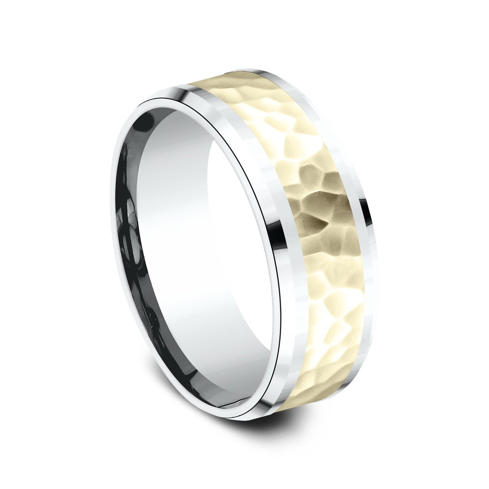 The Borland Men's Wedding Band in 14K White and Yellow Gold - 8mm Width by Benchmark