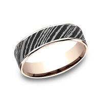 The Bowie Men's Wedding Band in 14K Rose Gold and Damascus Steel - 6.5mm Width by Ammara Stone