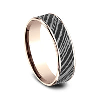 The Bowie Men's Wedding Band in 14K Rose Gold and Damascus Steel - 6.5mm Width by Ammara Stone