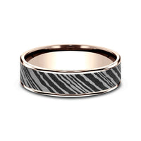 The Bowie Men's Wedding Band in 14K Rose Gold and Damascus Steel - 6.5mm Width by Ammara Stone