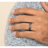 The Bowie Men's Wedding Band in 14K Rose Gold and Damascus Steel - 6.5mm Width by Ammara Stone