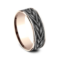 The Braid Men's Wedding Band in 14K Rose Gold and Grey Tantalum - 7.5mm Width by Ammara Stone