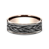 The Braid Men's Wedding Band in 14K Rose Gold and Grey Tantalum - 7.5mm Width by Ammara Stone