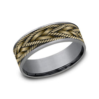 The Braid Men's Wedding Band in Grey Tantalum and 14K Yellow Gold - 7.5mm Width by Ammara Stone