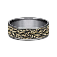 The Braid Men's Wedding Band in Grey Tantalum and 14K Yellow Gold - 7.5mm Width by Ammara Stone