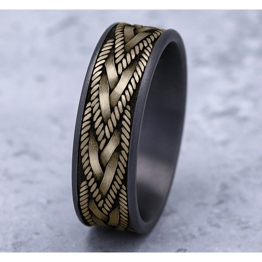 The Braid Men's Wedding Band in Grey Tantalum and 14K Yellow Gold - 7.5mm Width by Ammara Stone