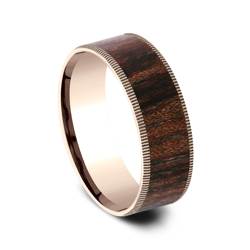 The Briarwood Men's Wedding Band in 14K Rose Gold and Wood - 7.5mm Width by Brook and Branch