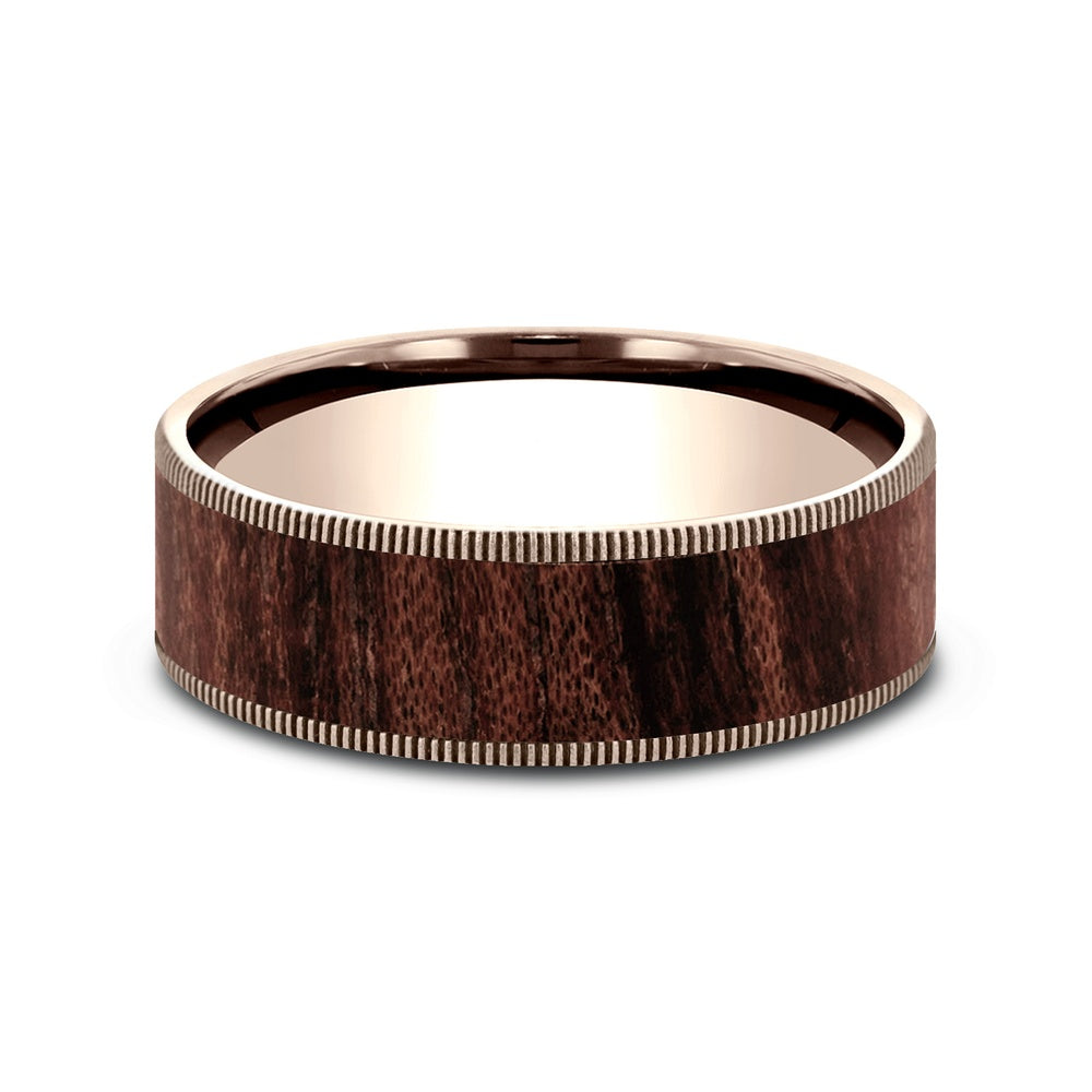 The Briarwood Men's Wedding Band in 14K Rose Gold and Wood - 7.5mm Width by Brook and Branch