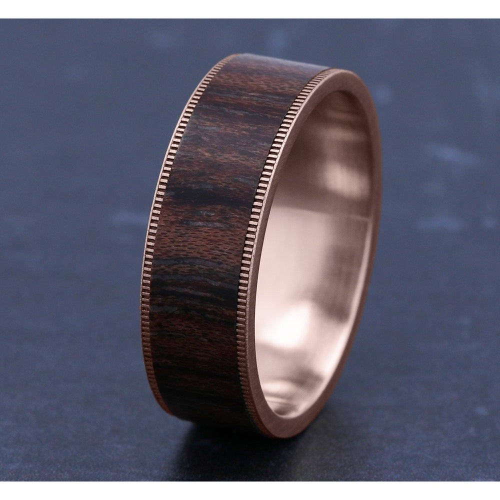 The Briarwood Men's Wedding Band in 14K Rose Gold and Wood - 7.5mm Width by Brook and Branch