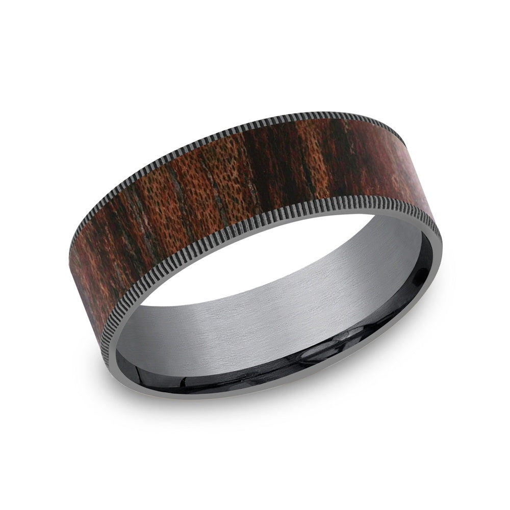 The Briarwood Men's Wedding Band in Grey Tantalum and Wood - 7.5mm Width by Tantalum