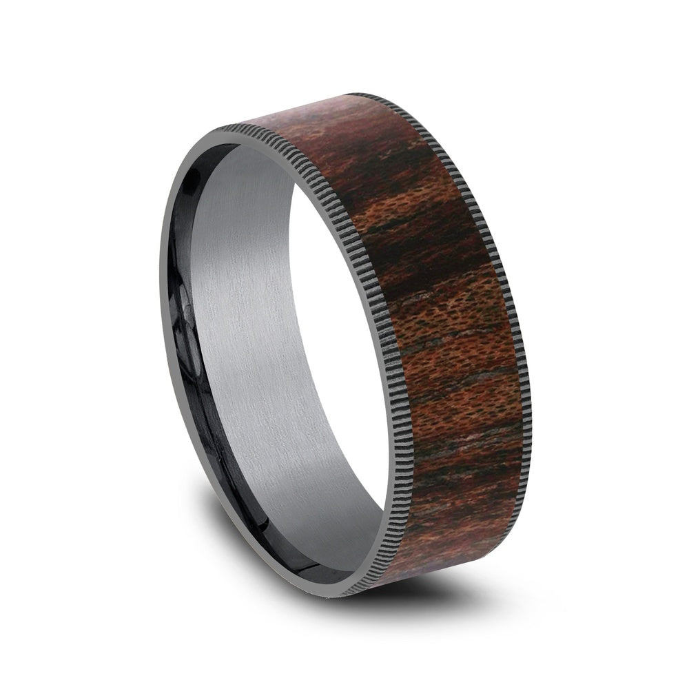 The Briarwood Men's Wedding Band in Grey Tantalum and Wood - 7.5mm Width by Tantalum