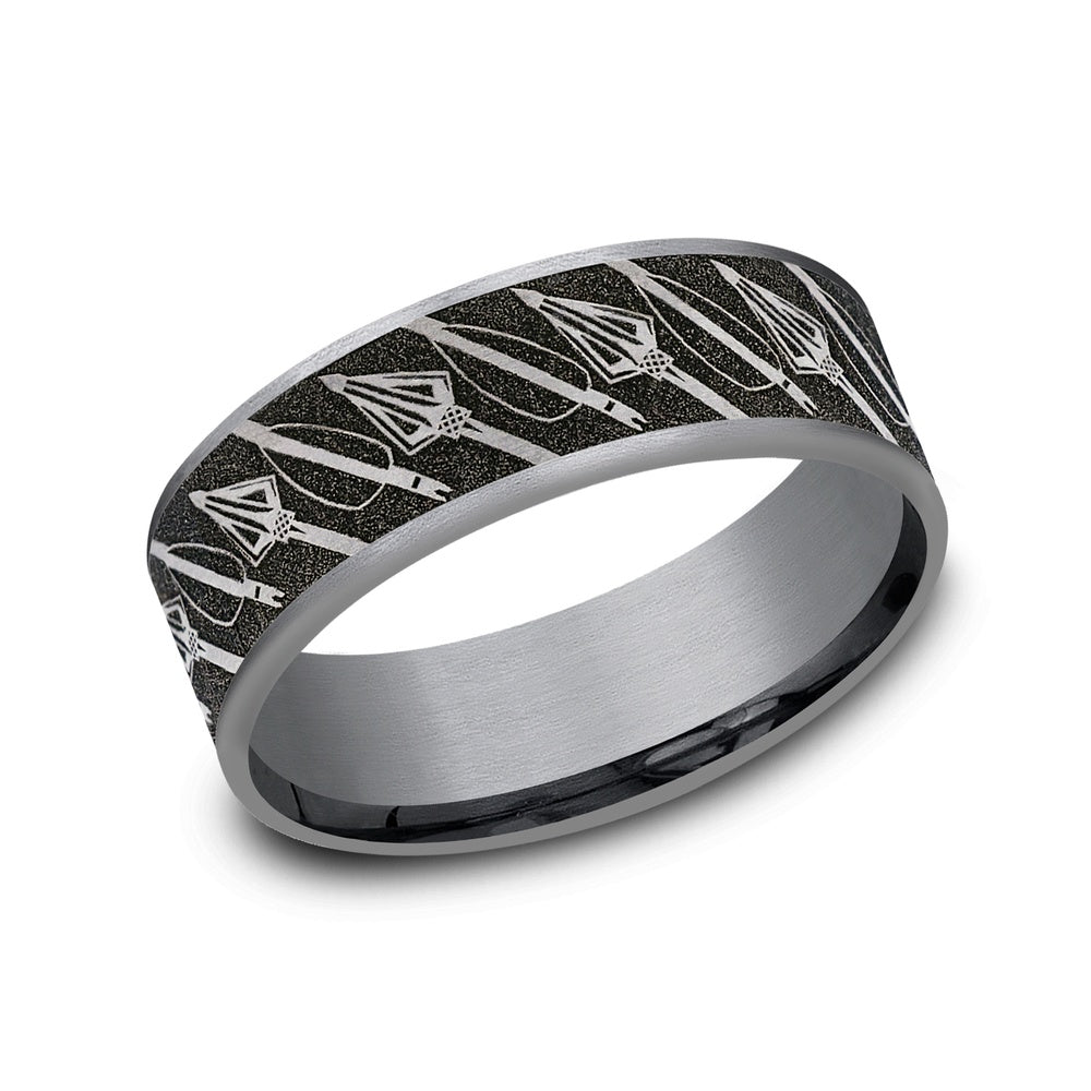 The Broadhead Men's Wedding Band in Grey Tantalum and Grey/Black Titanium - 7.5mm Width by Brook and Branch