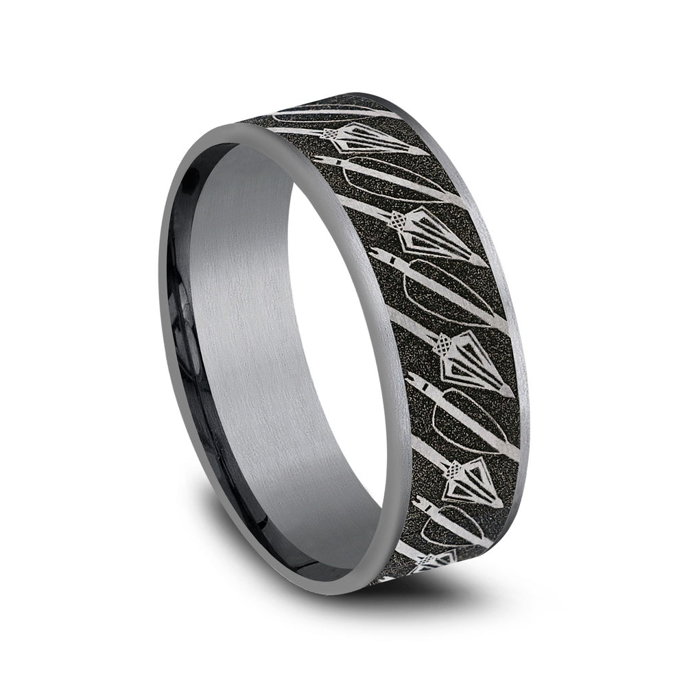 The Broadhead Men's Wedding Band in Grey Tantalum and Grey/Black Titanium - 7.5mm Width by Brook and Branch