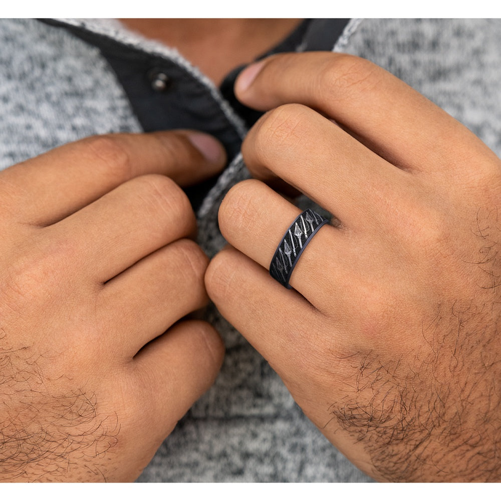 The Broadhead Men's Wedding Band in Grey Tantalum and Grey/Black Titanium - 7.5mm Width by Brook and Branch