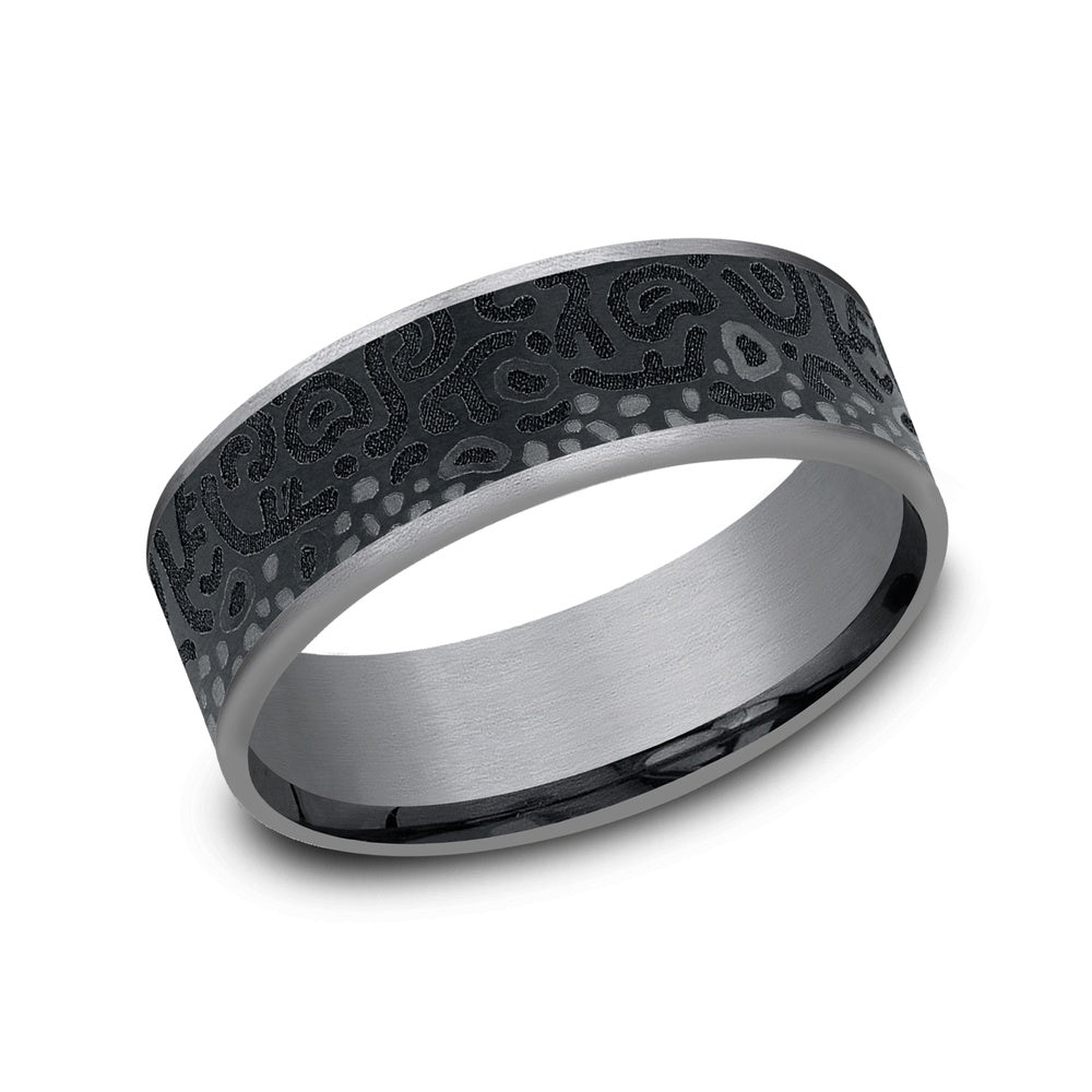 The Brook Trout Men's Wedding Band in Grey Tantalum and Grey/Black Titanium - 7.5mm Width by Brook and Branch