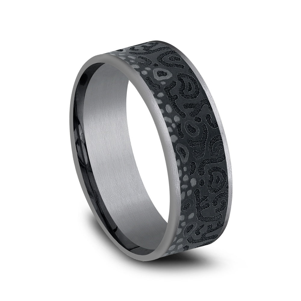 The Brook Trout Men's Wedding Band in Grey Tantalum and Grey/Black Titanium - 7.5mm Width by Brook and Branch