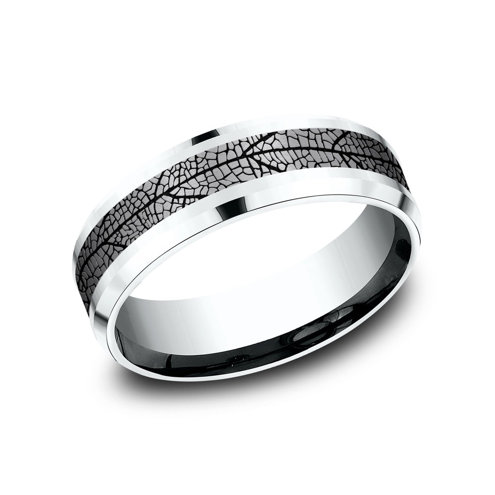 The Bryce Men's Wedding Band in 14K White Gold and Grey Tantalum - 7mm Width by Ammara Stone