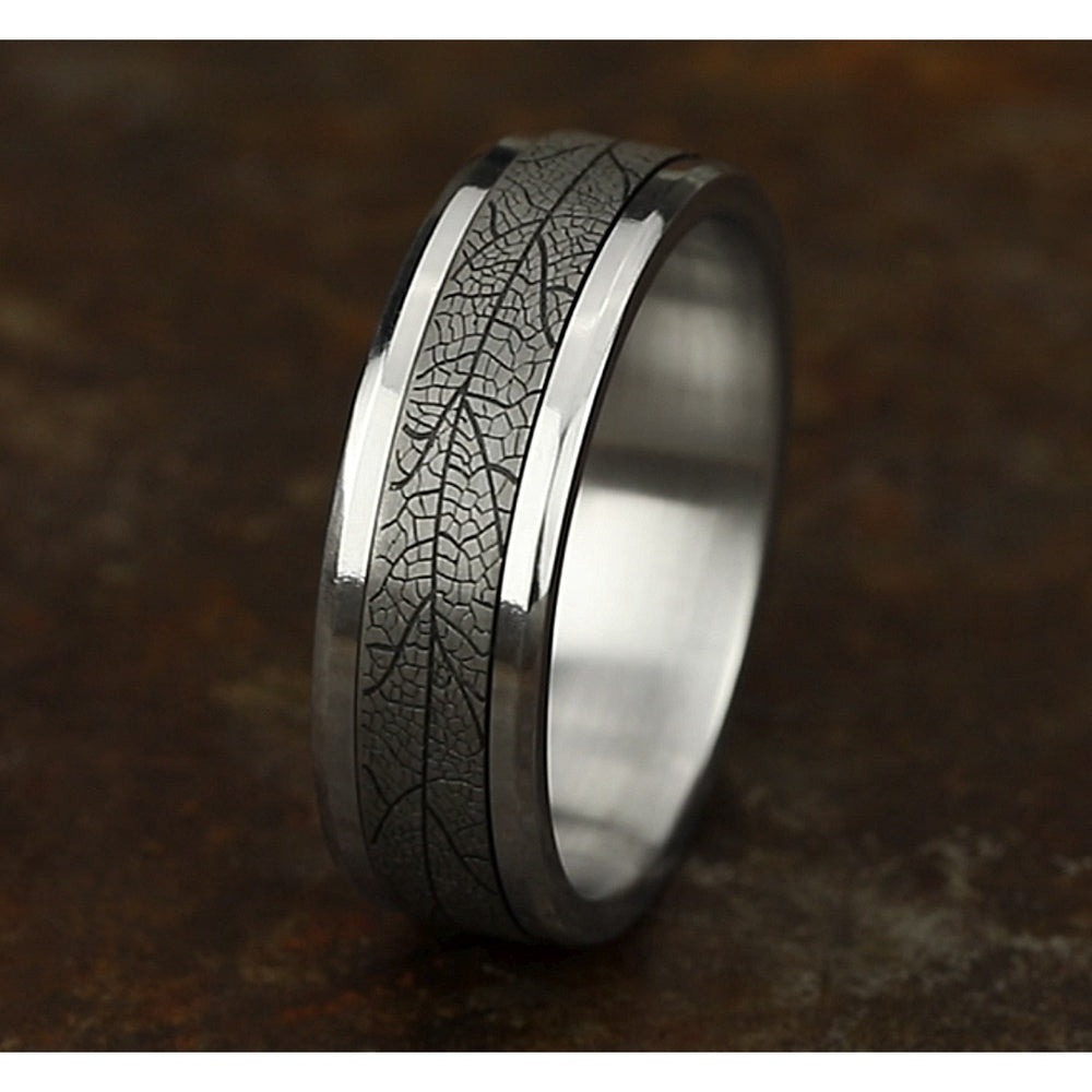 The Bryce Men's Wedding Band in 14K White Gold and Grey Tantalum - 7mm Width by Ammara Stone