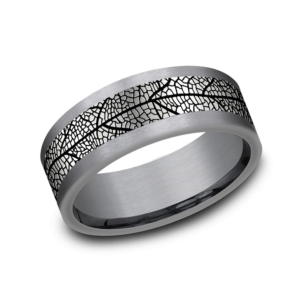 The Bryce Men's Wedding Band in Grey Tantalum and Grey/Black Titanium - 8mm Width by Tantalum