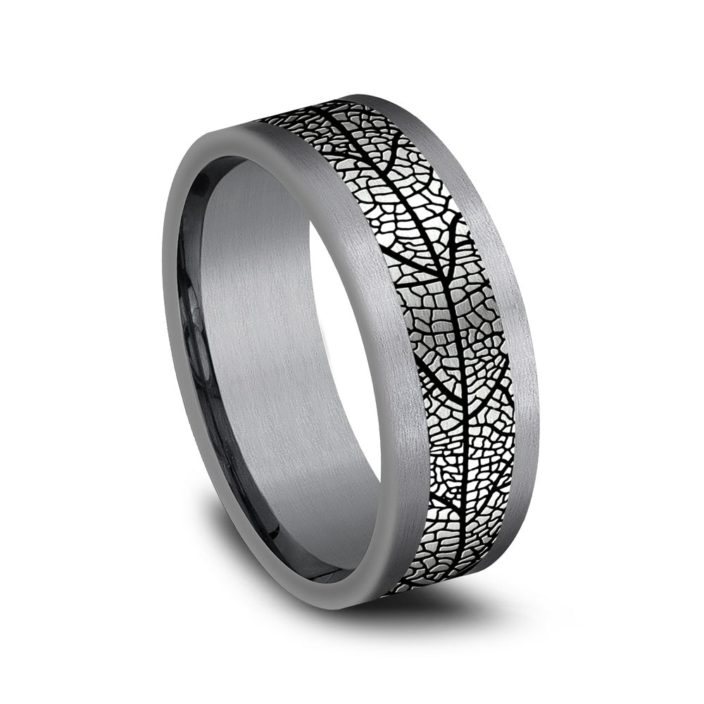The Bryce Men's Wedding Band in Grey Tantalum and Grey/Black Titanium - 8mm Width by Tantalum
