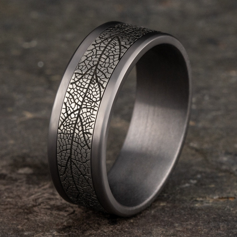 The Bryce Men's Wedding Band in Grey Tantalum and Grey/Black Titanium - 8mm Width by Tantalum