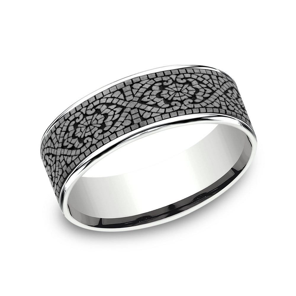 The Burano Men's Wedding Band in 14K White Gold and Grey Tantalum - 7.5mm Width by Ammara Stone