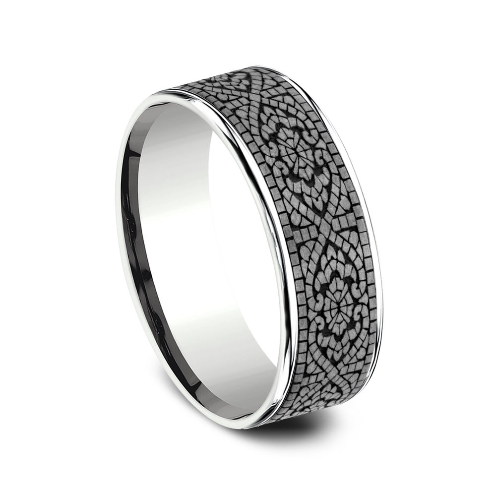 The Burano Men's Wedding Band in 14K White Gold and Grey Tantalum - 7.5mm Width by Ammara Stone