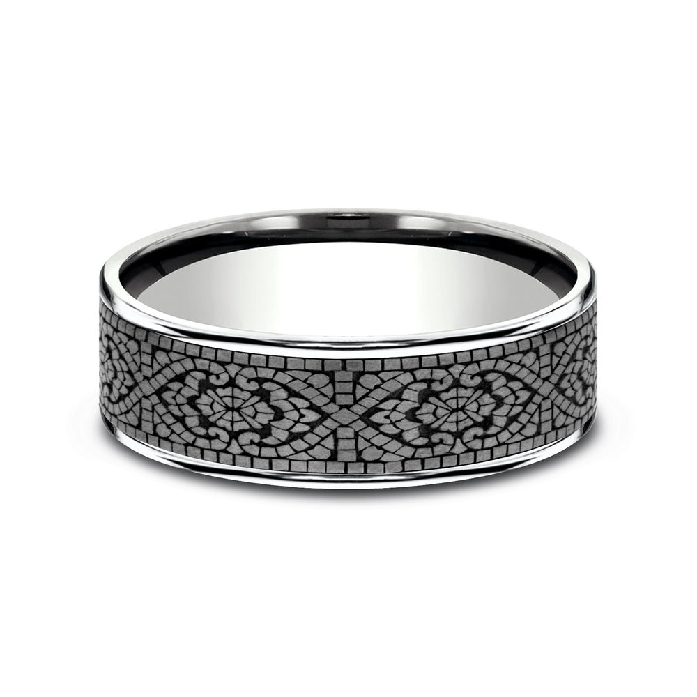 The Burano Men's Wedding Band in 14K White Gold and Grey Tantalum - 7.5mm Width by Ammara Stone