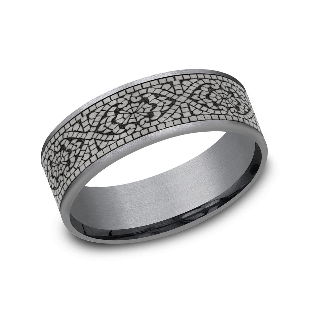 The Burano Men's Wedding Band in Grey Tantalum and Grey/Black Titanium - 7.5mm Width by Tantalum